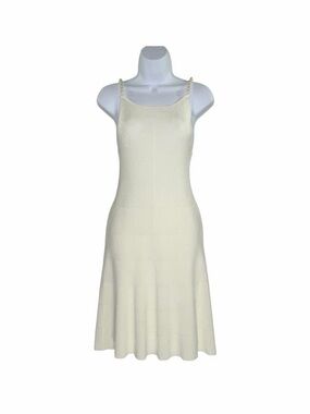 House of Harlow 1960 Cream Ribbed Slip Dress with Pearl Straps